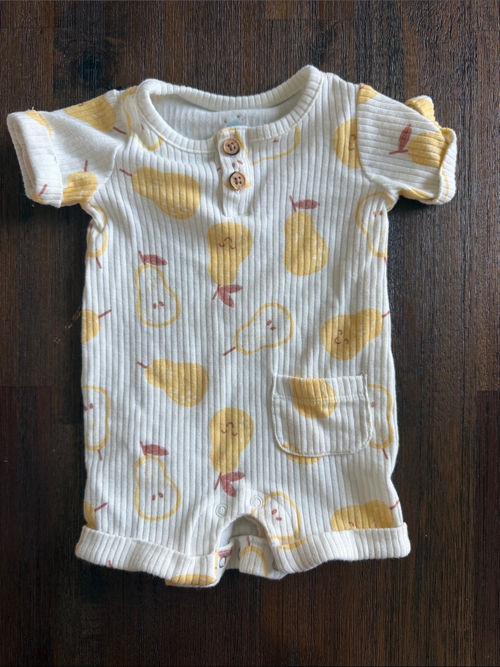 Newborn Baby Pear Print One-Piece Romper in Yellow and Cream
